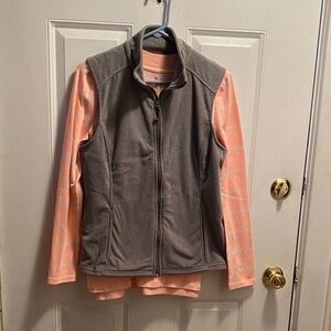 Charcoal Fleece Vest with Peach Striped Long Sleeve